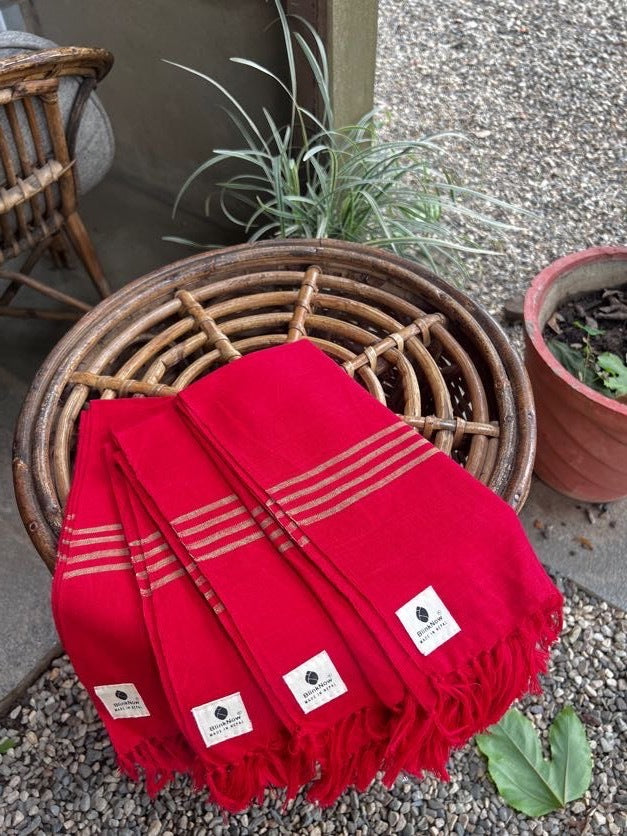 Hand Woven Napkin - Red and Gold