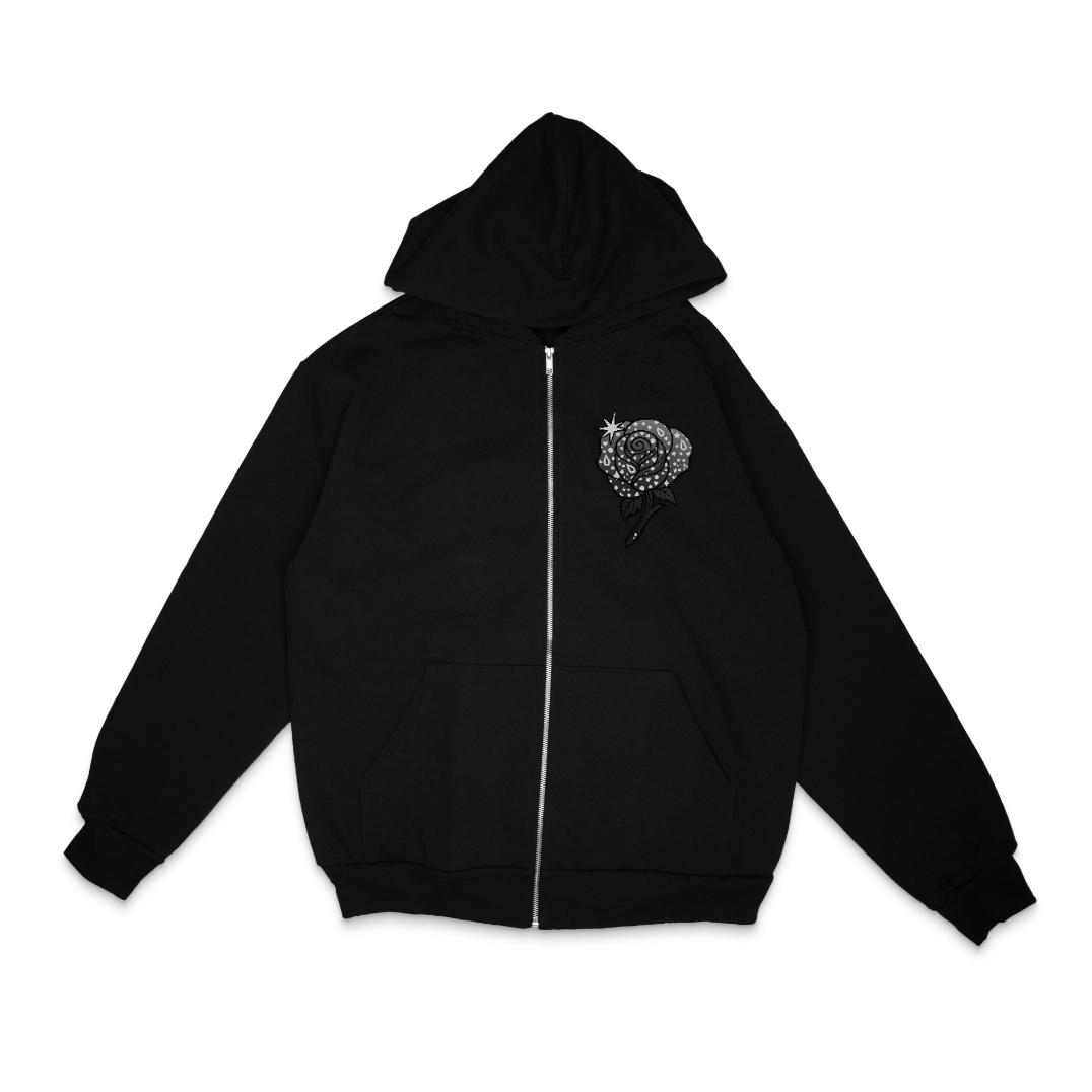 Black Flower Zip Hoodie 3