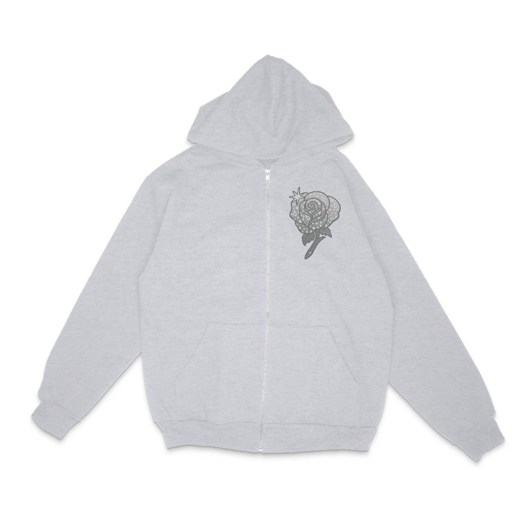 Grey Flower Zip Hoodie 4