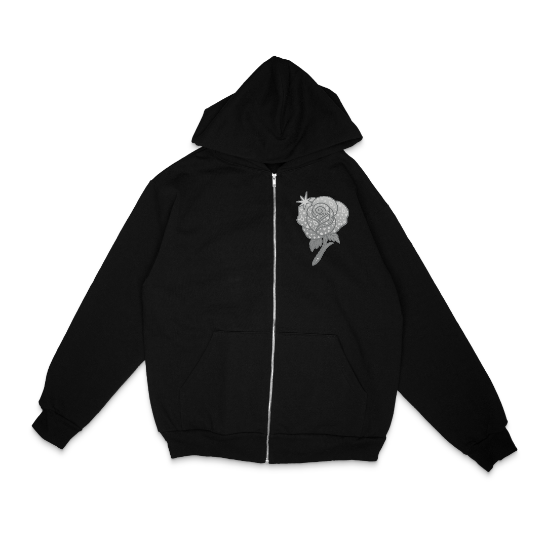 Grey Flower Zip Hoodie 4