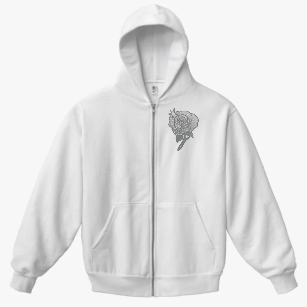 Grey Flower Zip Hoodie 4