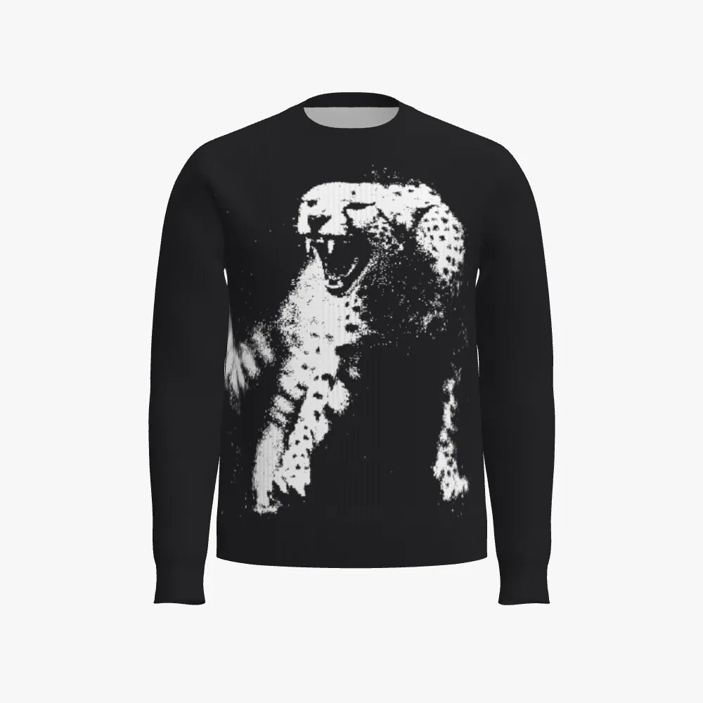 Cheetah (Black Cotton) Men's Crew Neck Pullover