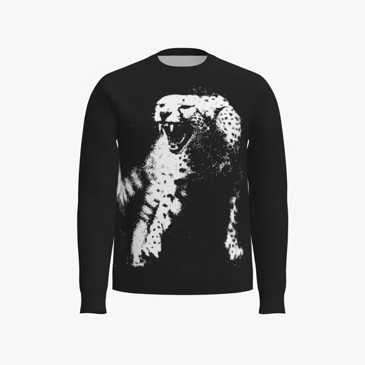 Cheetah (Black Cotton) Men's Crew Neck Pullover