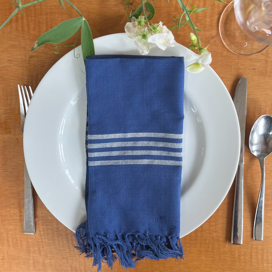 Hand Woven Napkin - Navy and white