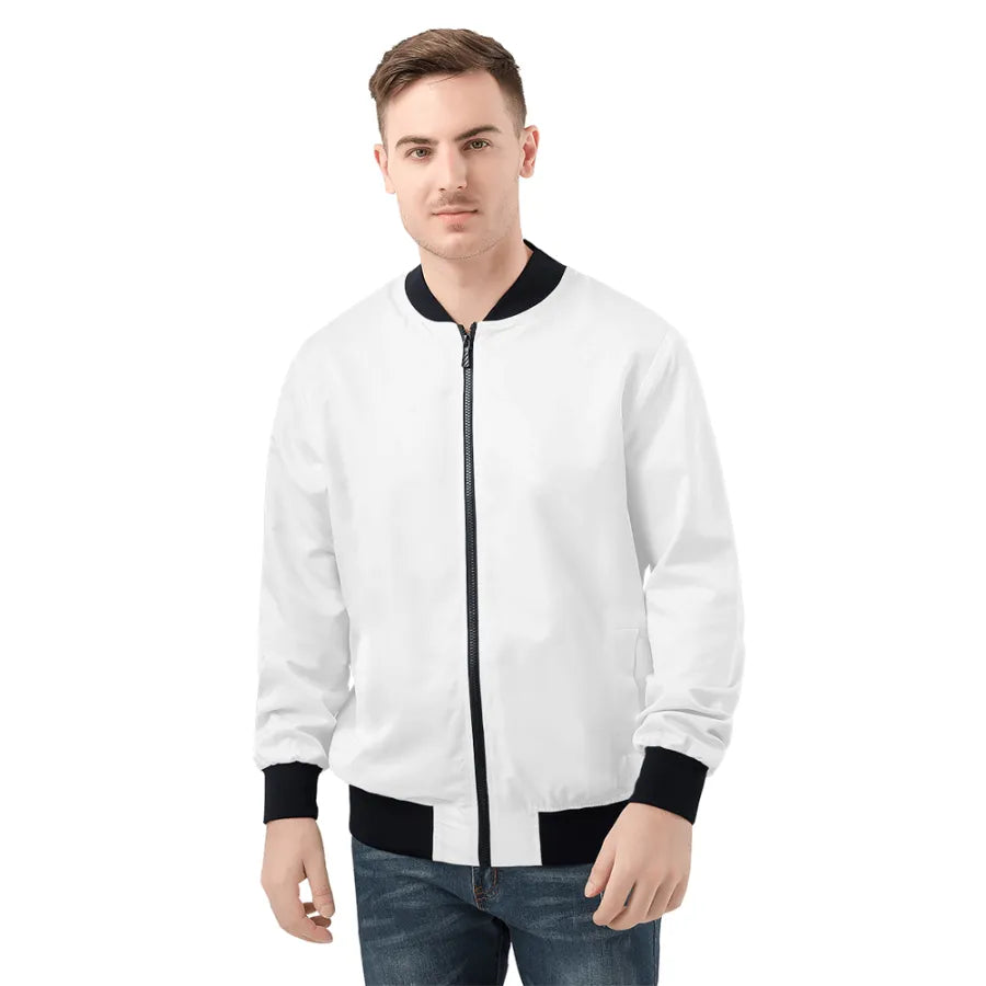 Men's Collarless Zip Up Bomber Jacket