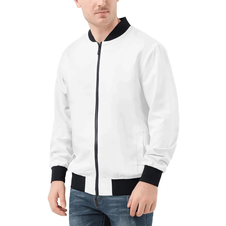 Men's Collarless Zip Up Bomber Jacket