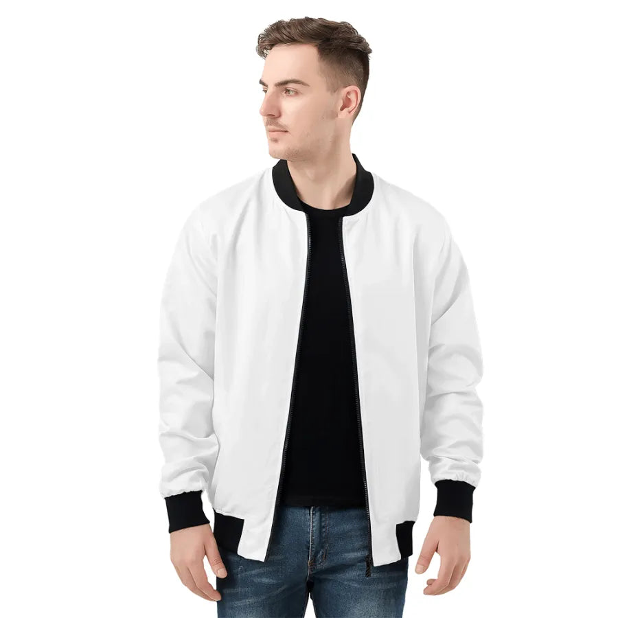 Men's Collarless Zip Up Bomber Jacket