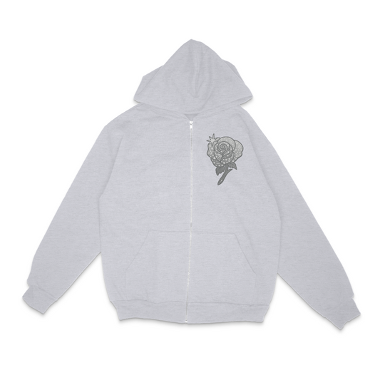 Grey Flower Zip Hoodie 4